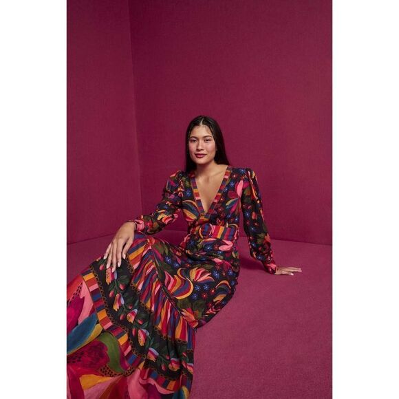 Farm Rio Black Banana Sky Lenzing™ Ecovero™ Viscose Maxi Dress Small - Picture 1 of 10